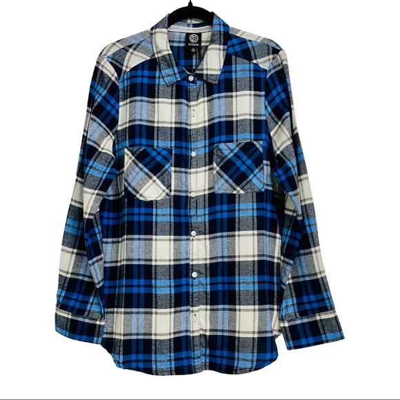 Bobeau Cobalt Plaid Flannel Long Sleeve Shirt with Chiffon - Picture 2 of 8